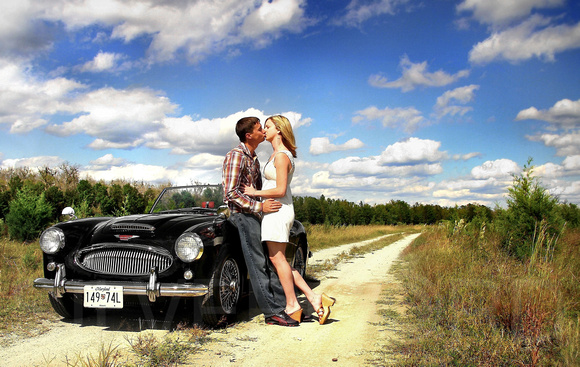 Classic car Engagement photography + New Bern, NC + The long road 2