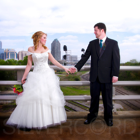 Downtown Raleigh wedding Photography portrait on Boylan Bridge