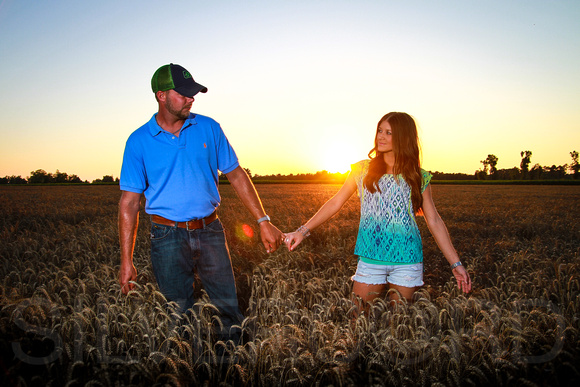 Sunset in a wheat field engagement photography