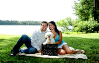 Harris Lake Park + Engagement Photo + A dog holding an engagement announcement sign