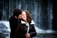 Wintertime engagement photography portrait at Yates Mill Park in Raleigh NC