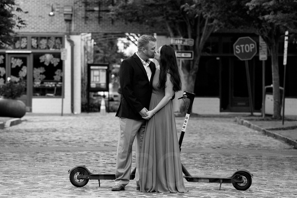 Raleigh engagement photography downtown with Bird Scooters and Train station-11