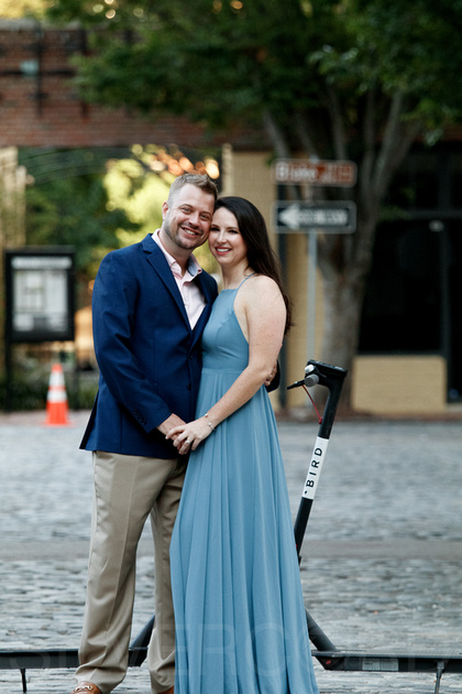 Raleigh engagement photography downtown with Bird Scooters and Train station-12
