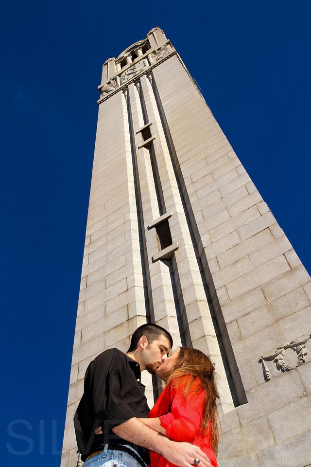 NC State Engagement photography + A moment at the Memorial Bell tower in Raleigh NC