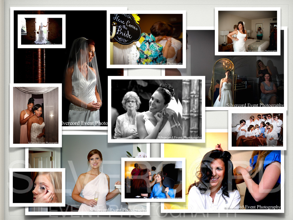A visual timeline hourly breakdown of a day of wedding photography, the “get ready” session.