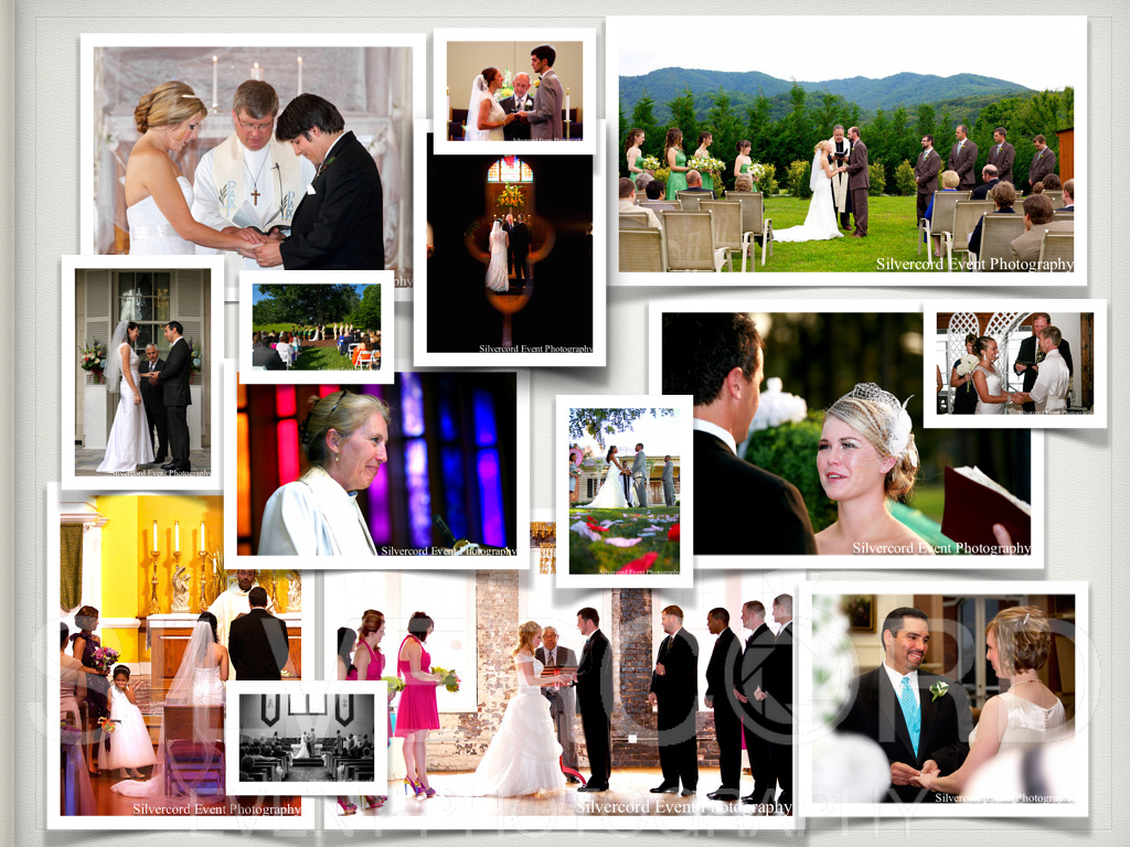 Group:
Photos of the "ceremony" portion of the wedding day.
Typical coverage time: 10-45 mins 